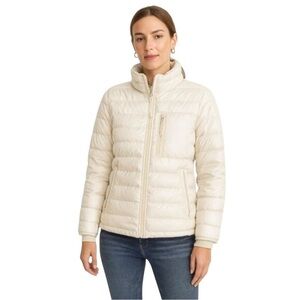 J.Crew Down Puffer Jacket Ivory Color 2-Way Zipper 3 Pockets Nylon Women's Small